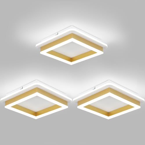 CANEOE 3 Packs 32W Square Flush Mount Ceiling Light, 6000K Gold Modern LED Ceiling Light Fixture, Minimalist Hallway Lighting Fixture Ceiling Lamp for Hallway Entryway Bedroom Balcony (Gold) - color: Gold, size: 3 Packs