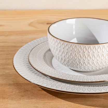 GBHOME Ceramic Dinnerware Sets of 4,12 pcs Plates and Bowls Sets Dishes - color: Pearl White-Diamond, size: Service for 4 (12 pcs)