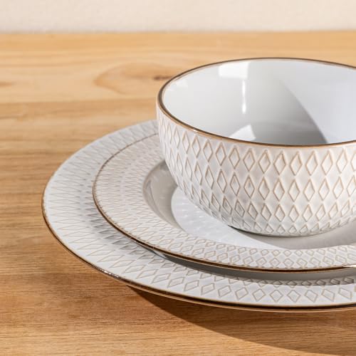 GBHOME Ceramic Dinnerware Sets of 6,18 pcs Plates and Bowls Sets Dishes - color: Pearl White-Diamond, size: Service for 6 (18 pcs)