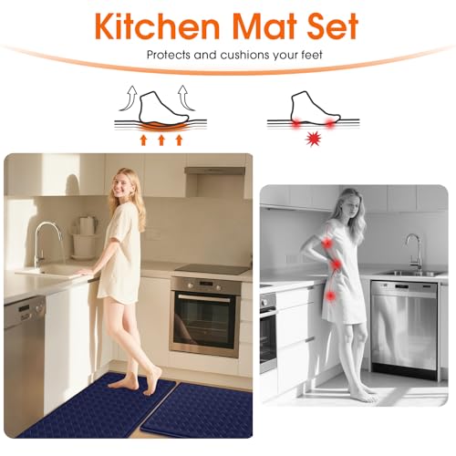 TranquilRelax 2-Piece Kitchen Mats, Cushioned Non-Slip Floor Mats, Blue - color: Blue, size: 2-Piece | 30"+47" | Standard