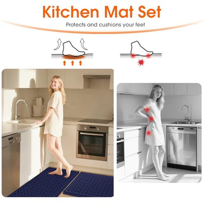 TranquilRelax 2-Piece Kitchen Mats, Cushioned Non-Slip Floor Mats, Blue - color: Blue, size: 2-Piece | 30"+47" | Standard