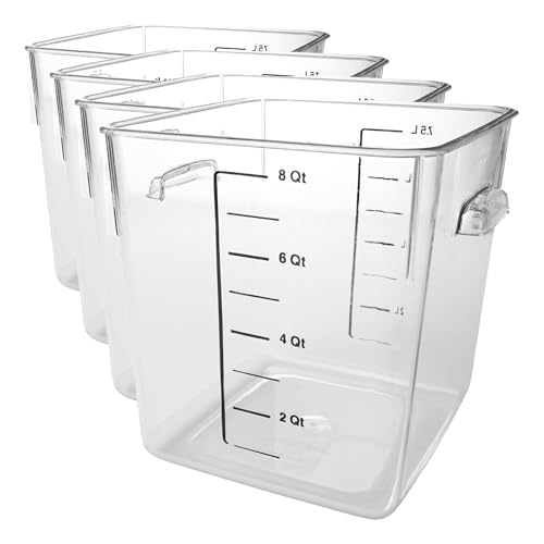 Rubbermaid Commercial Products Space Saving Food Storage Container, 8-Quart, Clear,-40 F to 121 F Temperature Range, Best use for Restaurant Kitchens/Wet and Dry Food/Meats/Pasta,Lid not included
