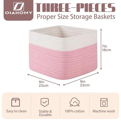 OIAHOMY 3 PACK Cube Storage Bins Storage Baskets Shelf Bins Pink&White - color: Pink&White