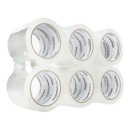 Amazon Basics Strong Plastic Adhesive Packing Tape for Shipping, Sealing Boxes, Moving and Storage, Clear, Low Odor, 1.88 in x 54.6 yds, 12-Pack - size: 1.88 inches x 54.6 yards, style: 12-Pack