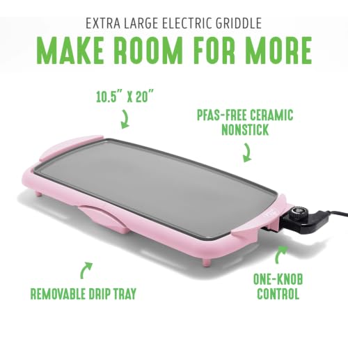 GreenLife 20" Extra Large Electric Griddle, Pink - color: Soft Pink