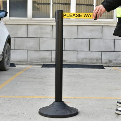 OrangeStar 4-Pack Crowd Control Stanchions, Heavy Duty Stanchion Set - color: Yellow-PLEASE WAIT HERE