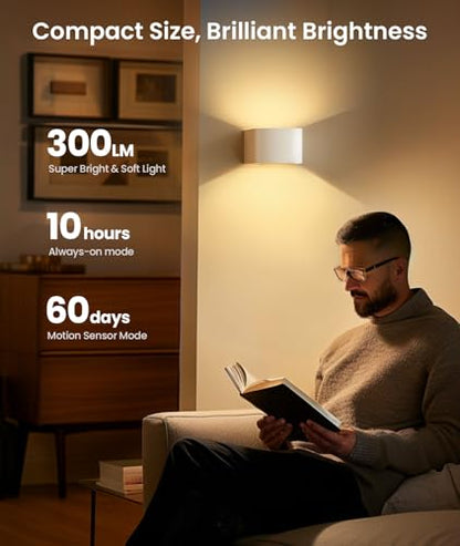 FULEN Motion Sensor Wall Light with Remote Control 3 Colors Wireless Wall Sconces LED Indoor Up and Down Wall Lamp 5000mAh Rechargeable Battery Powered Wall Lamps Brightness Adjustable, White 2 Pack - color: White - 2 Pack