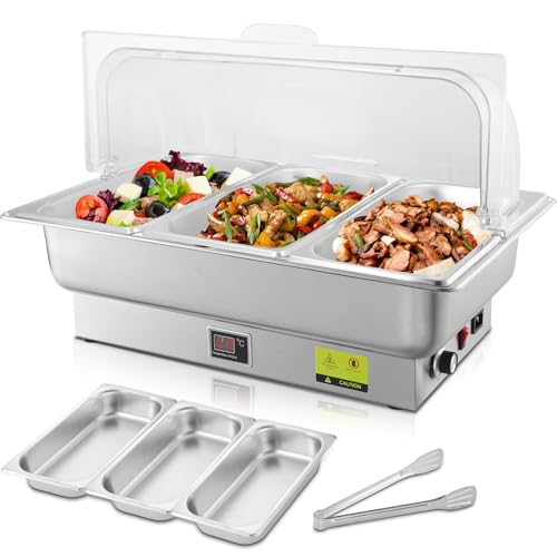 3 x 3QT Electric Chafing Dish with Knob Temperature Control - size: 603-Triple Pan
