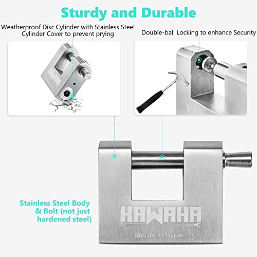 71/60KD-3SK Stainless Steel D-Shaped Heavy Duty Padlock with Key for Garage Door, Containers, Shed and Warehouse (2-3/4 inch, Keyed Different - 3 Stainless Steel Keys) - color: Keyed Different - 3 Keys, size: 2-3/4 Inch