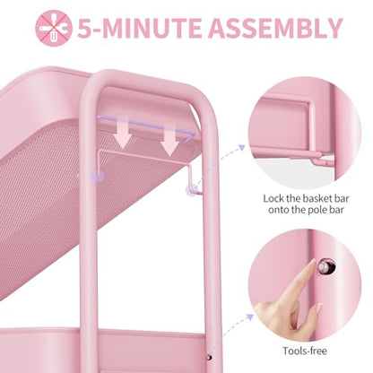 TOOLF 4 Tier Metal Rolling Cart, Utility Storage Cart with Wheels, Pink - color: Pink, size: 4-Tier