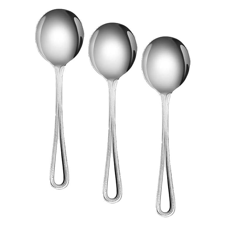 New Star Foodservice Bead Pattern 18/0 Stainless Steel Bouillon Spoon, 6.3-Inch, Set of 12, Commercial Grade (Pack of 3) - size: Bouillon Spoon (6.3-Inch) (Pack of 3)