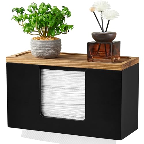 Paper Towel Dispenser Wall Mount, Wooden Bathroom Paper Towel Holder with Lid for Home and Commercial, C-Fold, Z-Fold, Trifold Paper Hand Towel Dispenser for Bathroom Kitchen Restroom, Black