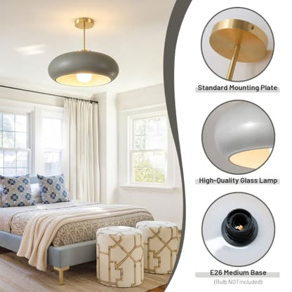 15.7″‌ Large Ceiling Lamp Gold Brass 1Light Classic Gray Glass Shade - color: 15.7″-Gray