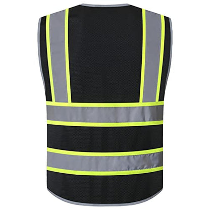 JKSafety Safety Vest for Men Women with Neon Trims JK86 Black M - color: Jk086-black, size: Medium