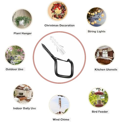 12 Pcs 2.36IN Ceiling Hooks with Safety Buckle for Plants - color: Black, size: 12Pcs