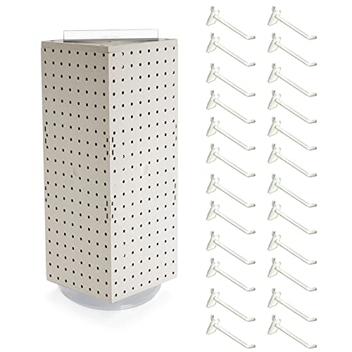 Azar Displays 703385-WHT-4W24, Four-Sided Revolving 8"W x 20"H Pegboard Counter Display w/ 24 Hooks- 4” Length, White - color: White, style: Pegboard + Hooks