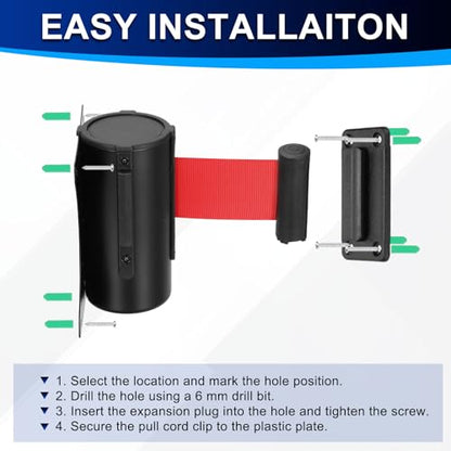 PATIKIL Fixed Wall Mount Retractable Belt Barrier 10 Feet, Red 1 Pcs - color: Red, size: 10 Feet