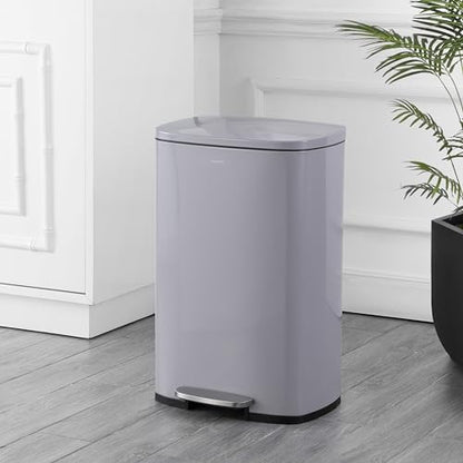 happimess Connor 2-Piece Iron Trash Can, Gloss Gray - color: Fog Gray