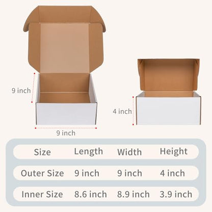 Fishat 9" x 9" x 4" White Corrugated Cardboard Shipping Boxes Set of 25 - size: 9" x 9" x 4"