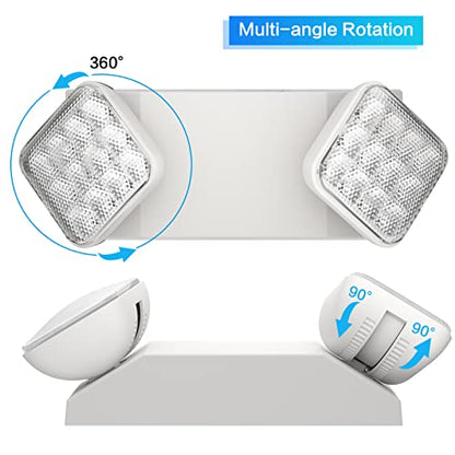 6 Packs Led Emergency Lights for Business, with Battery Backup,Hard Wired, UL 924 Certified,AC 120/277V,Two Head Adjustable LED Emergency Lighting. - size: 6 PACK