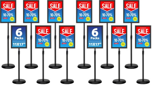 6Packs 11x17 Inch Adjustable Pedestal Poster Sign Stand, Heavy Duty Floor Standing Sign Holder Stand Aluminum Snap Open Frame for Vertical and Horizontal View Sign Displayed(Black) (Pack of 2) - color: Black, size: 11 x 17 inches (12 Pack)