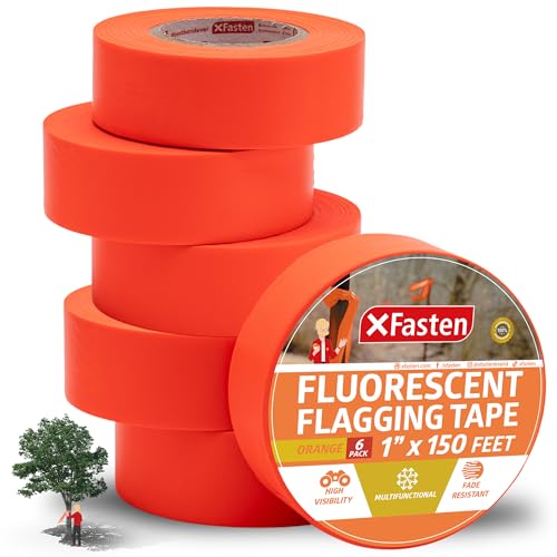 XFasten Orange Flagging Tape 6-Pack, 1-Inch x 900 Feet Total Orange Marking Tape Ribbon, High Visibility Non-Fading Trail Marking Ribbon for Surveying, Trees, Construction Safety Caution - 150ft/roll - color: Orange, size: 6-Pack (900 Feet Total)