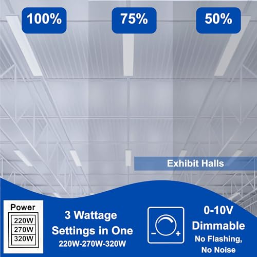 320W | 240W | 160W LED Linear High Bay Light Fixture CCT, 4000K/5000K/6500K LED Workshops Light, 0-10V Dimmable UL/DLC Lighting for Warehouse, Exhibit Halls, Supermarkets, 5 Years Warranty (320 Watts) - style: 320 Watts