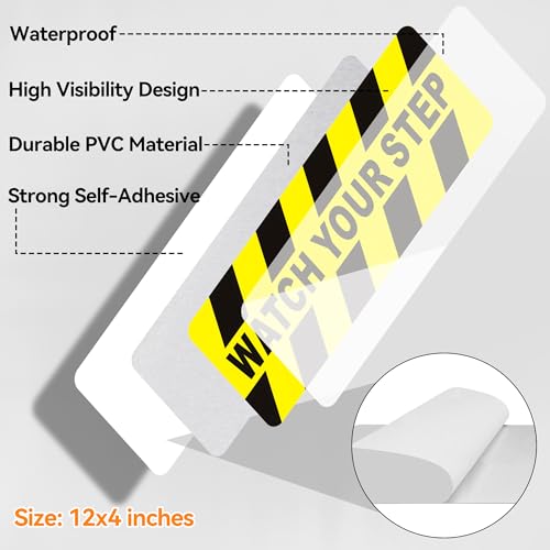 5 Pack Watch Your Step Sign, Watch Your Step Stickers with Strong Self-Adhesive, Caution Floor Decals Yellow Black Safety Labels for Stairs, Steps, Trip Hazard Areas – Durable & Non-Slip