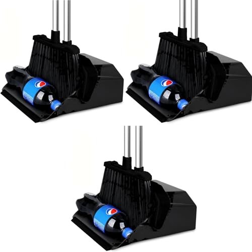 Tiumso Commercial Broom and Dustpan Set, 3-Pack Broom with Dustpan Combo Set, Industrial Brooms and Dustpans Sets 51 inch Long Handle, Large Brooms and Dust Pan for Hall Lobby Office Garage - Black - color: Total Black