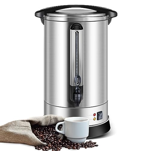 Commercial Coffee Urn, 120 Cup Extra Large Hot Water Urn, 18L Silver Double Wall Stainless Steel Large Coffee Urns, 1500W Quick Brew Commercial Coffee Percolator Electric for Gatherings