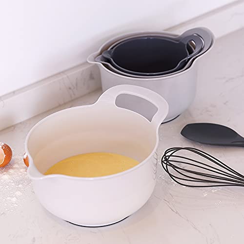 BoxedHome 4 Pack Nesting Mixing Bowl with Pour Spout and Handle, BPA free Microwave & Dishwasher Safe(Grey, 4 Pack with Handle) - color: Gray