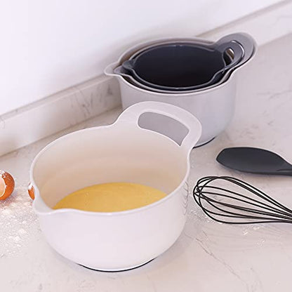 BoxedHome 4 Pack Nesting Mixing Bowl with Pour Spout and Handle, BPA free Microwave & Dishwasher Safe(Grey, 4 Pack with Handle) - color: Gray