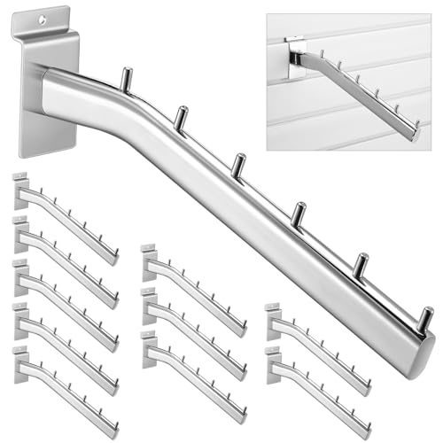 Yaocom 10 Pack Waterfall Faceout for Slatwall, 6 Station 12" Hook, Silver - color: Silver