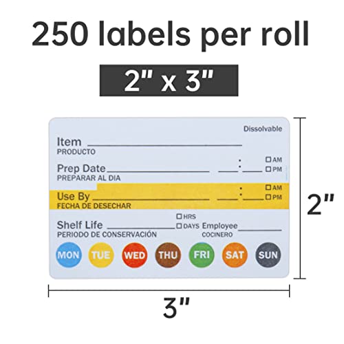 LLIKED 2"x3" Dissolvable Labels 250 Pcs Shelf Life Food Rotation Use by