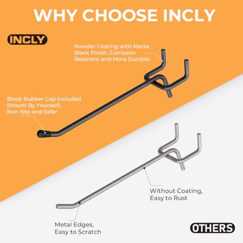 INCLY 120 Pack Pegboard Hooks, 4/6/8 Inch Peg Board Hooks Accessories - color: Black, size: 4/6/8 Inch
