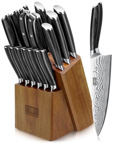 HOSHANHO 16-Piece Knife Set with Block, Ultra Sharp Kitchen Knife Block Set - size: 16 Pieces Knife Set