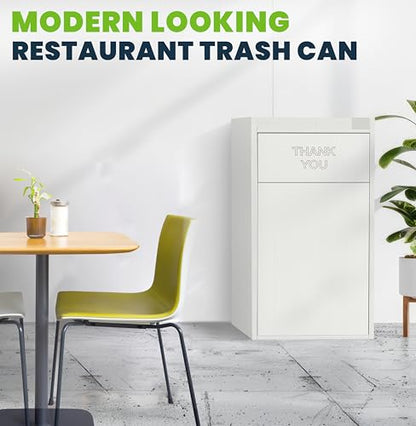 Alpine Restaurant Trash Can Cabinet with Tray Holder - Commercial 40 Gallon Garbage Receptacle Indoor for Restaurants, Cafeterias (White) - color: White