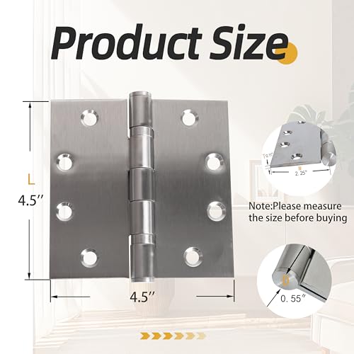4.5 inch X 4.5 inch Heavy Duty Commercial Door Hinge - color: Silver, size: 4.5in X 4.5in