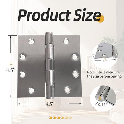 4.5 inch X 4.5 inch Heavy Duty Commercial Door Hinge - color: Silver, size: 4.5in X 4.5in