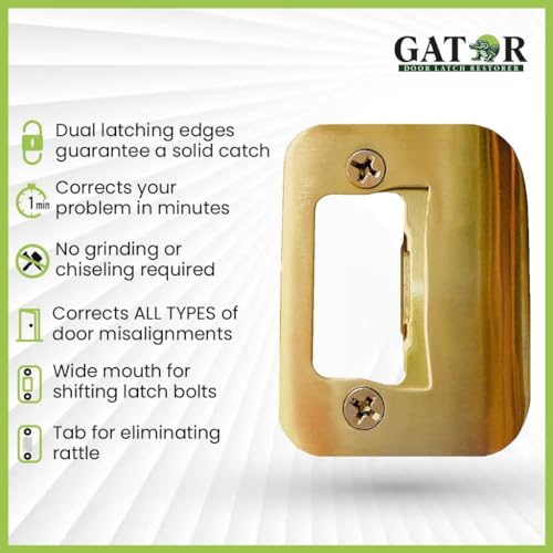 Gator Door Strike Plate 2-1/4" Latch Restorer, Bright Brass, 1-Pack - color: Bright Brass