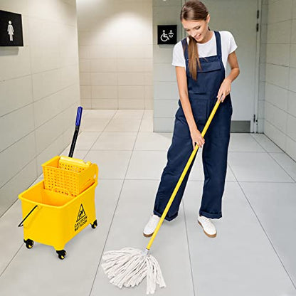 ARLIME Commercial Mop Bucket with Wringer, 21 Quart Capacity Portable Wringer Trolley, Side Press Floor Cleaning Wavebrake w/Handle, Small Mop Bucket on Wheels for Home, Industrial, Yellow