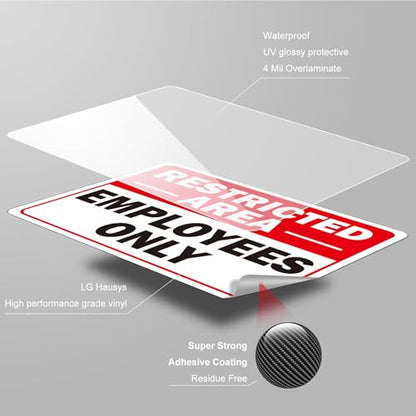 5 Pack Restricted Area- Employees Only Sticker Signs, 10" x 7" Self-Adhesive Vinyl Employees Only Sign Decal, Weatherproof, UV Resistant-Indoor and Outdoor