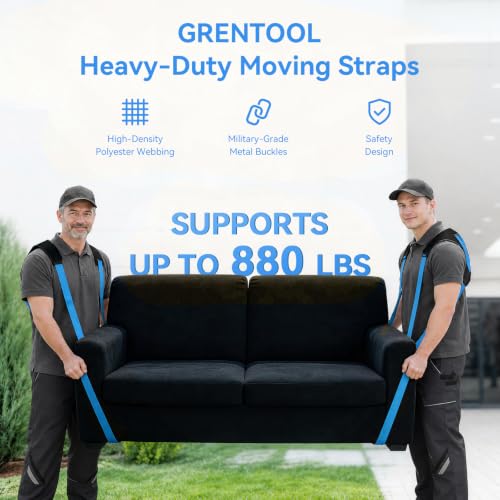 Moving Straps for Lifting, with Back Support for 2 Person, Blue - color: BLUE