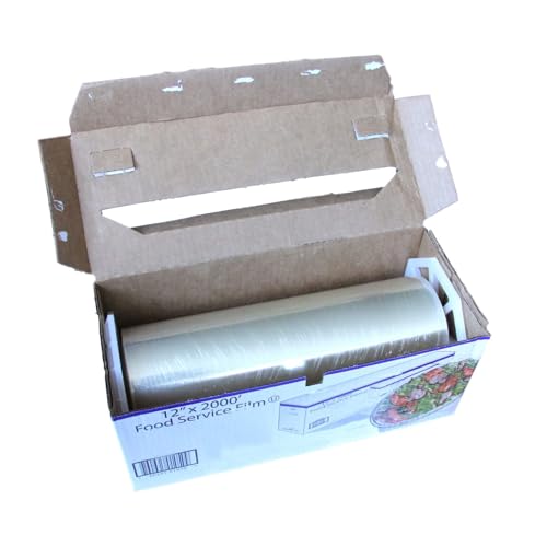 Fit Meal Prep Plastic Food Film Seal Wrap in Cutter Dispenser, Stretch Tight, Food Service Grade, 12" x 2000' Square Feet Roll