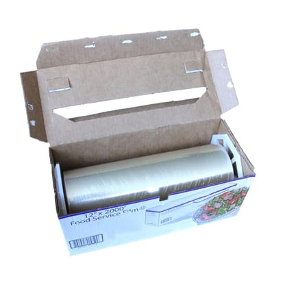 Fit Meal Prep Plastic Food Film Seal Wrap in Cutter Dispenser, Stretch Tight, Food Service Grade, 12" x 2000' Square Feet Roll