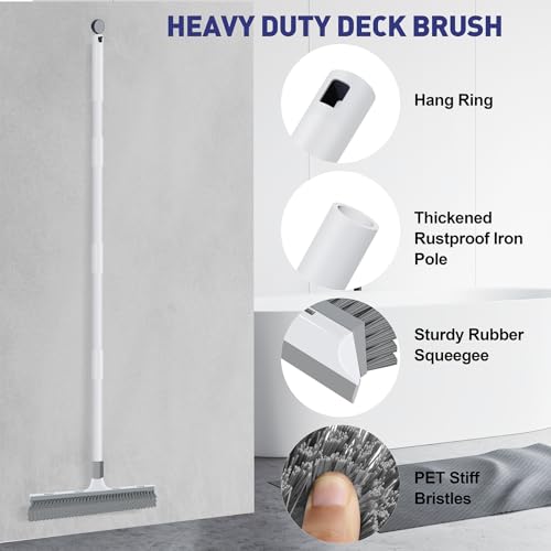 Yolaist 60 inch Long Handle Floor Scrub Brush, 2 in 1 Heavy Duty Hard Bristle Deck Scrubber & Squeegee for Tile, Wall, Concrete, Shower, Bathroom, Kitchen, Garage, Patio