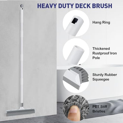 Yolaist 60 inch Long Handle Floor Scrub Brush, 2 in 1 Heavy Duty Hard Bristle Deck Scrubber & Squeegee for Tile, Wall, Concrete, Shower, Bathroom, Kitchen, Garage, Patio