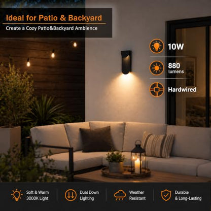Outdoor Wall Light, Dual Down LED 10W 3000K Hardwired Black Waterproof - color: 11.75''-Black
