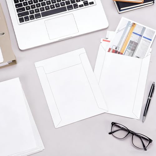 PH PandaHall 130pcs White Paper Shipping Envelopes Self Seal Card Mailers 7x5 Inch Rigid Mailers Envelopes Photo Mailers Shipping Envelope for Trading Cards Protection Mailing and Collection Storage