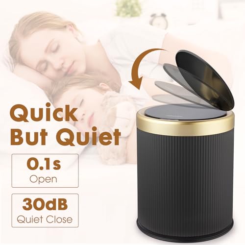 Automatic Bathroom Trash Can with Lid,Small Wastebasket Gold Black - color: Black and Gold, size: 2.8 Gallon